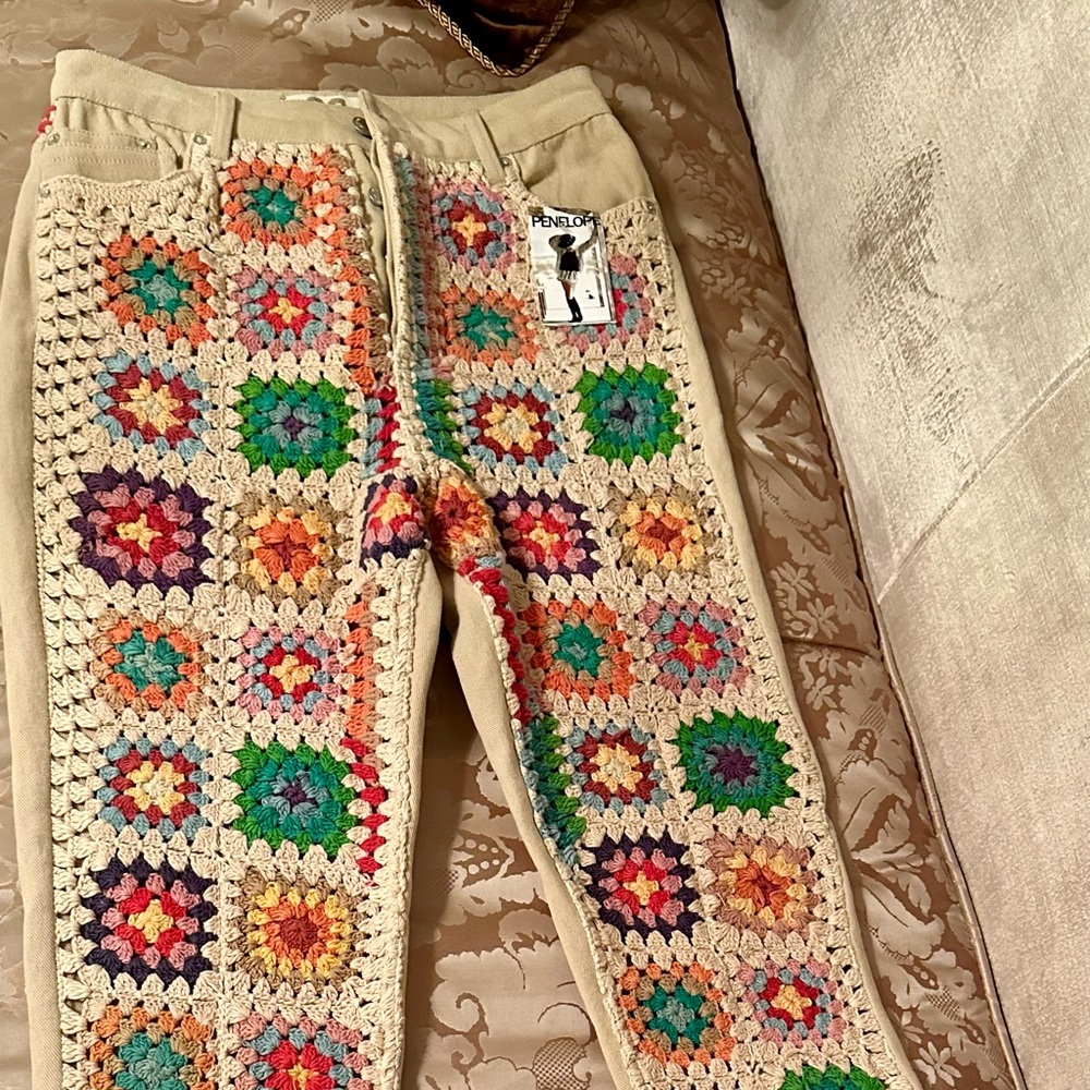 Free people crochet MOM Jeans.